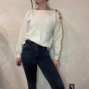 Madewell Boatneck Bubble-Sleeve Pullover Sweater 100% Merino Wool in XXS